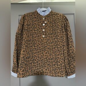 JODIFL Leopard and Striped Contrast Top